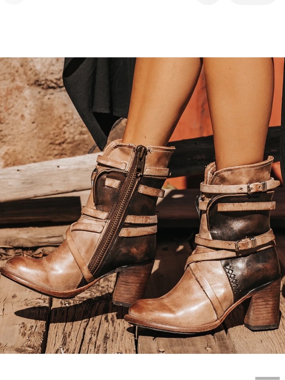 Freebird Baker Two-Tone Taupe Strap Ankle Boots